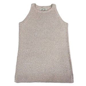 LOFT Womens Sweater Tank Top Size XXS Sleeveless Pink Metallic Gold‎ Threading